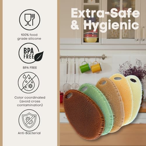 Asiopphire Silicone Sponge Dish Scrubber - Food Grade and Housecleaning - BPA Free Silicone Kitchen Scrubber [5 Pack Ovals Fall] - Image 5