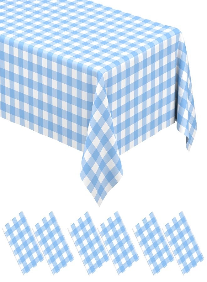 WNINK 6 Pack Light Blue Gingham Tablecloth Rectangular Pale Blue and White Checkered Tablecloths Disposable Plastic Plaid Table Cover for Parties, Outdoor Picnic, Birthday, Wedding, Camping 54 × 108 Inch - Image 1