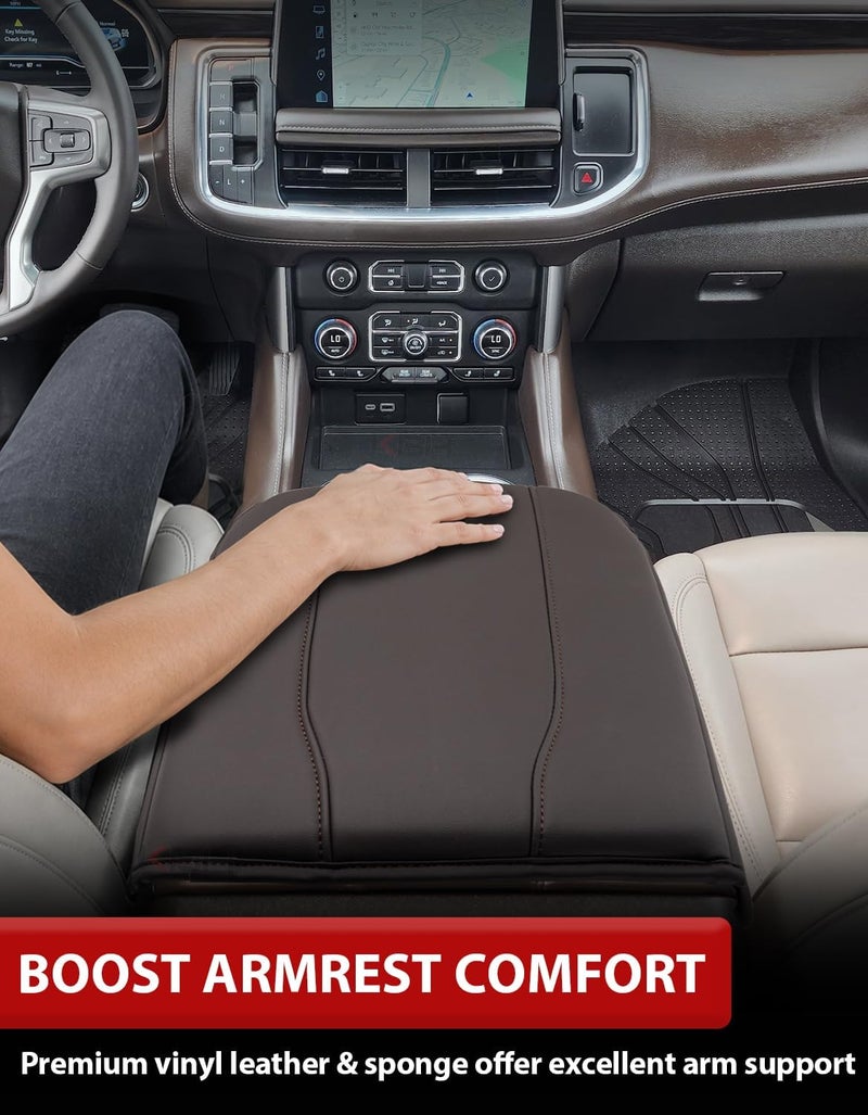 KBH Center Console Armrest Cover for GMC Sierra & Chevy Silverado 2019-2025, Yukon & Tahoe & Suburban 2021-2025, Bucket Seat Console, Leather Arm Rest Cover for Car, Brownstone - Image 3