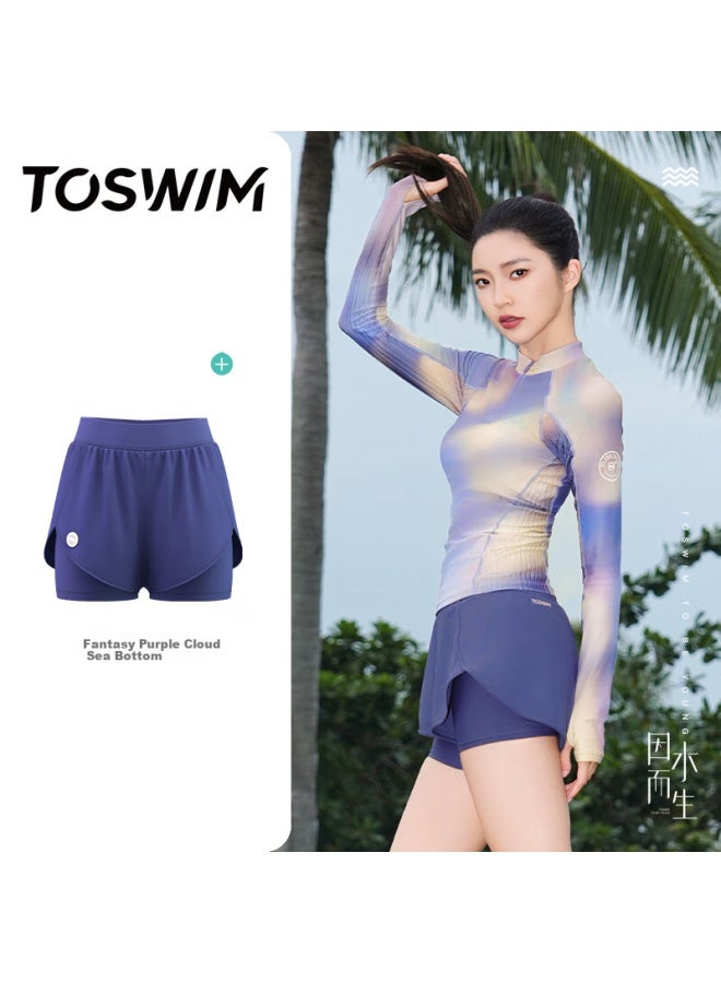 Toswim Women's Swimwear Conservative Cover Belly Sports Square Leg Swimming Yoga Fitness Quick Dry Fantasy Purple Cloud Sea L - Image 1
