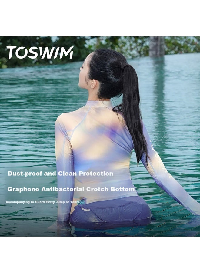 Toswim Women's Swimwear Conservative Cover Belly Sports Square Leg Swimming Yoga Fitness Quick Dry Fantasy Purple Cloud Sea L - Image 4