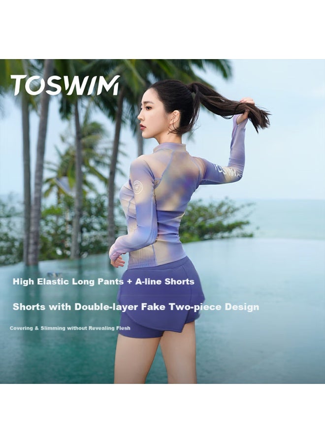 Toswim Women's Swimwear Conservative Cover Belly Sports Square Leg Swimming Yoga Fitness Quick Dry Fantasy Purple Cloud Sea L - Image 5