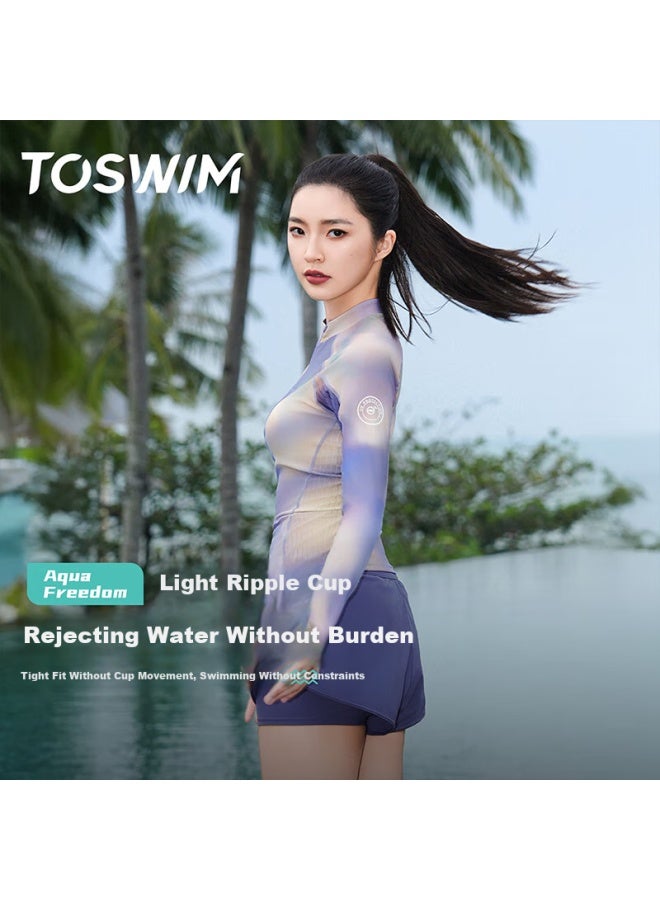 Toswim Women's Swimwear Conservative Cover Belly Sports Square Leg Swimming Yoga Fitness Quick Dry Fantasy Purple Cloud Sea L - Image 3