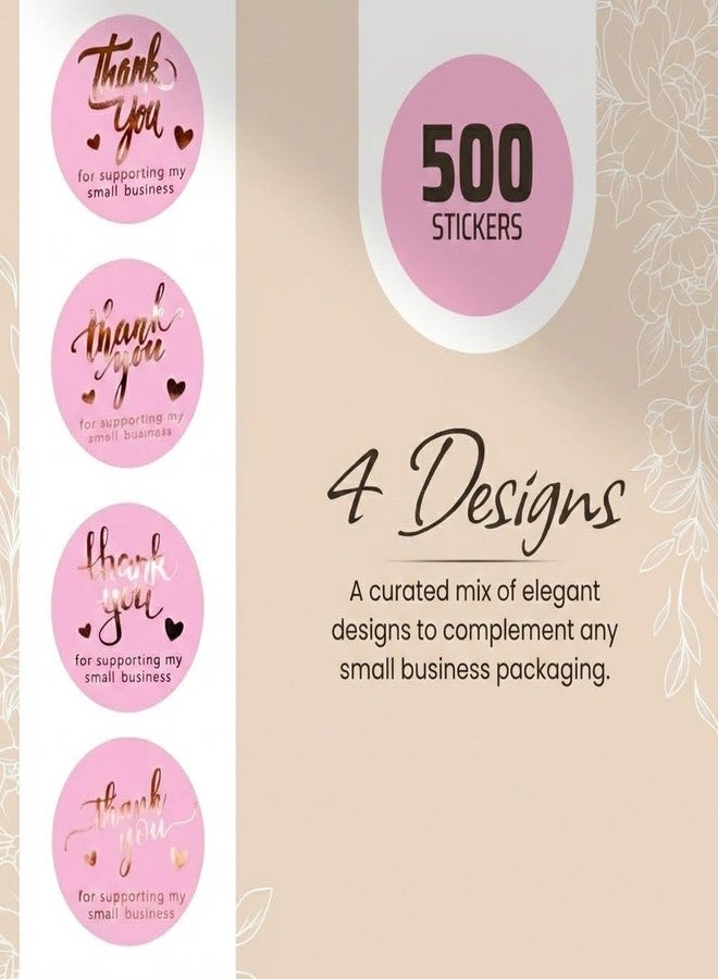 IBAKE 500 Pcs Thank You Stickers, 1.5 Inch Pink and Rose Gold Thank You Stickers for Small Business, Self-Adhesive & Waterproof Stickers with Beautiful Designs, Strong and Durable Envelope Seals - Image 2
