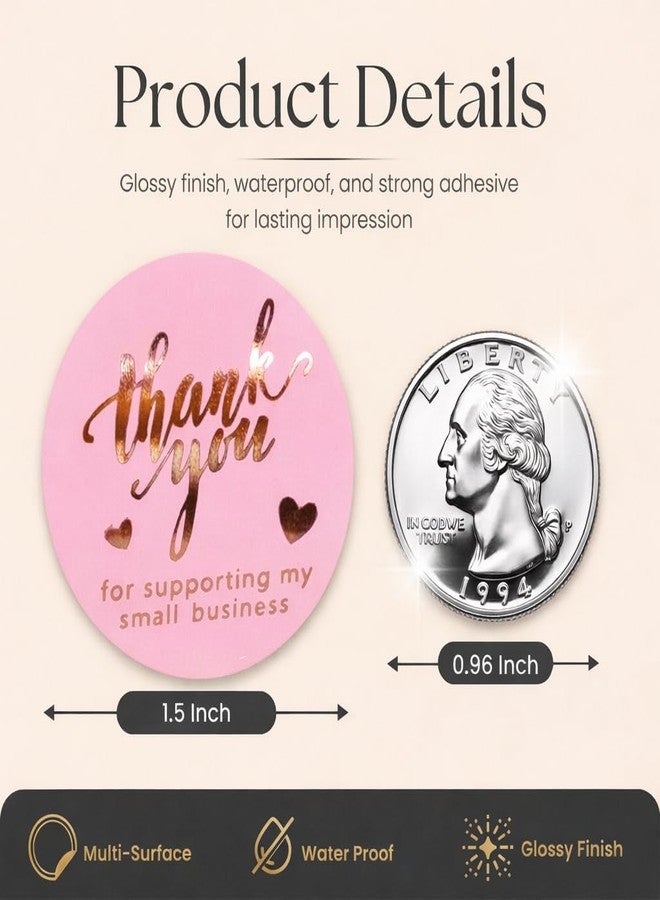 IBAKE 500 Pcs Thank You Stickers, 1.5 Inch Pink and Rose Gold Thank You Stickers for Small Business, Self-Adhesive & Waterproof Stickers with Beautiful Designs, Strong and Durable Envelope Seals - Image 3
