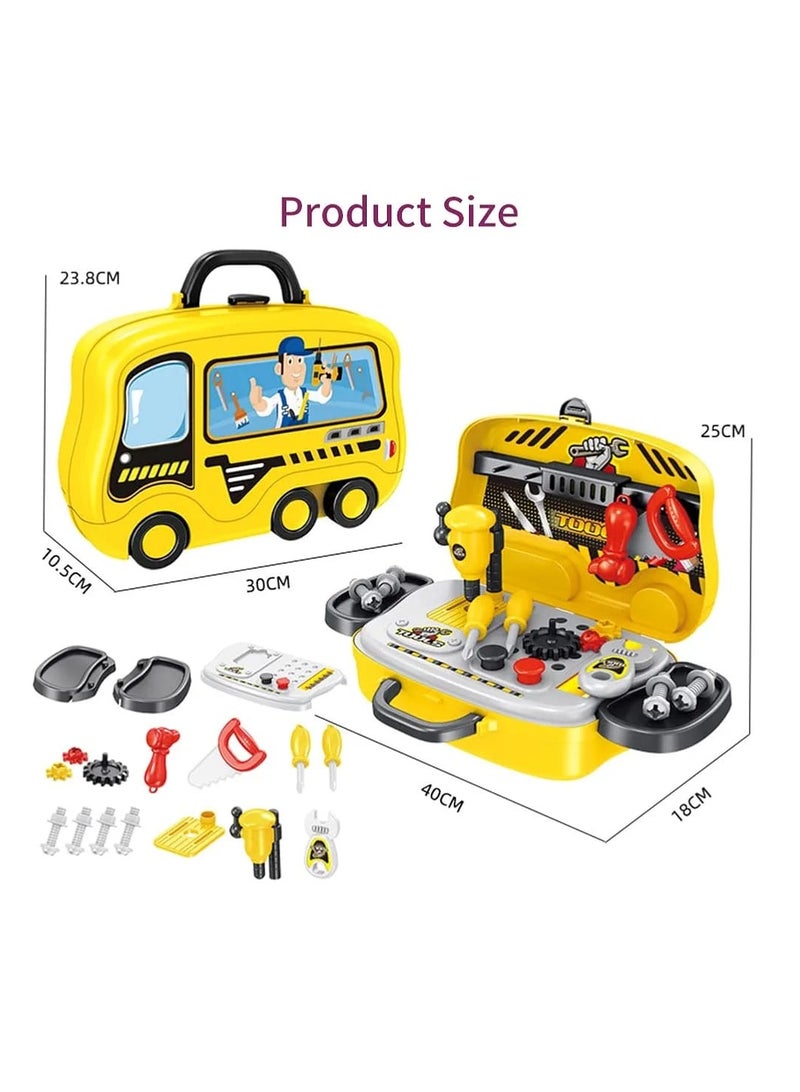 مجموعة ألعاب أدوات للأطفال – حقيبة أدوات بشكل باص ومجموعة عمل تعليمية – حقيبة أدوات محمولة للبنين والبنات - Image 5