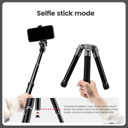 Fotopro Free-1 5ft Compact Mini Travel Tripod | Lightweight Foldable Aluminum Tripod with Monopod, 360 Degree Ball Head Phone Mount for Selfie Vlog, DSLR Camera | Payload 4Kg | Slate Gray - Image 5