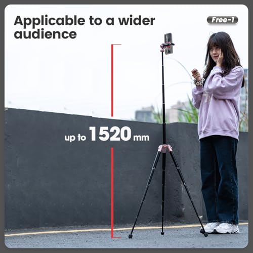Fotopro Free-1 5ft Compact Mini Travel Tripod | Lightweight Foldable Aluminum Tripod with Monopod, 360 Degree Ball Head Phone Mount for Selfie Vlog, DSLR Camera | Payload 4Kg | Slate Gray - Image 3