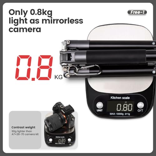 Fotopro Free-1 5ft Compact Mini Travel Tripod | Lightweight Foldable Aluminum Tripod with Monopod, 360 Degree Ball Head Phone Mount for Selfie Vlog, DSLR Camera | Payload 4Kg | Slate Gray - Image 4