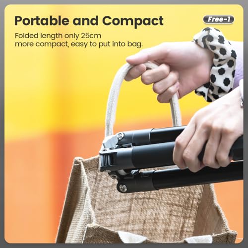 Fotopro Free-1 5ft Compact Mini Travel Tripod | Lightweight Foldable Aluminum Tripod with Monopod, 360 Degree Ball Head Phone Mount for Selfie Vlog, DSLR Camera | Payload 4Kg | Slate Gray - Image 2