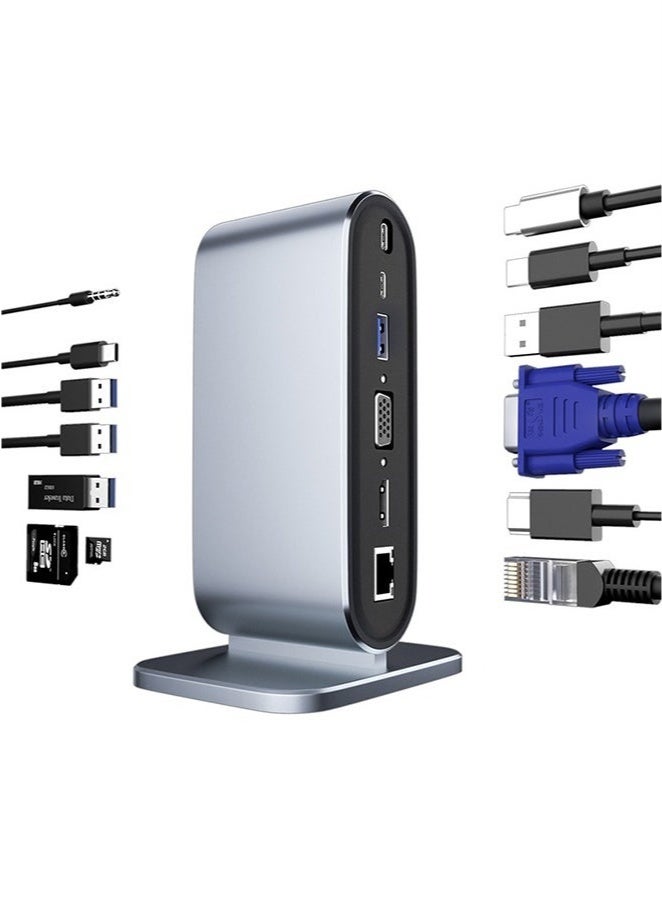 12-in-1 USB C Docking Station - USB C Hub Dock Laptop Display Docking Station Universal Port with 4K HDMI Monitor,100W PD,Ethernet,4K VGA,Audio,SD/TF,USB 3.0 Adapter for Windows Mac Computer