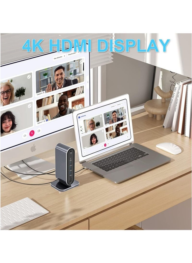 Arabest 12-in-1 USB C Docking Station - USB C Hub Dock Laptop Display Docking Station Universal Port with 4K HDMI Monitor,100W PD,Ethernet,4K VGA,Audio,SD/TF,USB 3.0 Adapter for Windows Mac Computer - Image 4