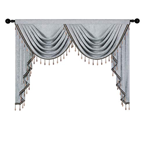 ELKCA Thick Chenille Window Curtains Valance for Living Room Silver Grey Valance with Beads for BedroomRod Pocket W59inch1 Panel