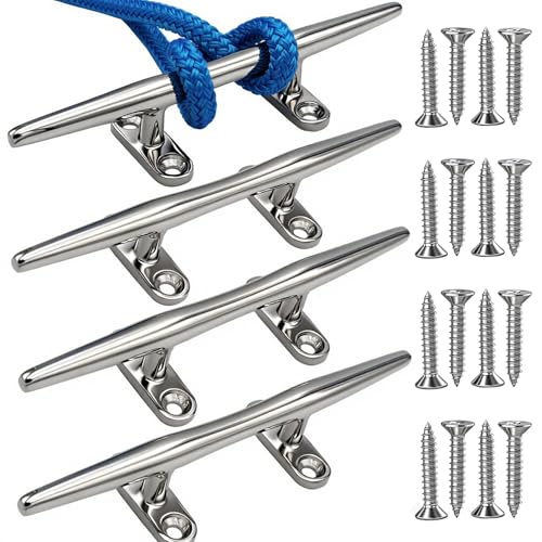 VEITHI Boat Cleats Dock Cleats 8 inch 316 Stainless Steel, Boat Dock Cleats Open Base, Boat Cleat Marine Cleats with Hardware, Rope Cleat for Boat/Yacht/Deck/Nautical Decor (4 Pack) - Image 1