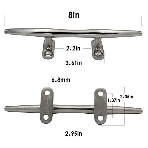 VEITHI Boat Cleats Dock Cleats 8 inch 316 Stainless Steel, Boat Dock Cleats Open Base, Boat Cleat Marine Cleats with Hardware, Rope Cleat for Boat/Yacht/Deck/Nautical Decor (4 Pack) - Image 3