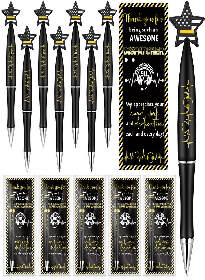 Tosstuki 30 Sets 911 Dispatcher Telecommunicator Week Gifts Black Ballpoint Pens with Us Flag Topper Positive Dispatcher Thank You Card Emergency Responder Gifts for Npstw Office Team Staff(Star) - Image 1