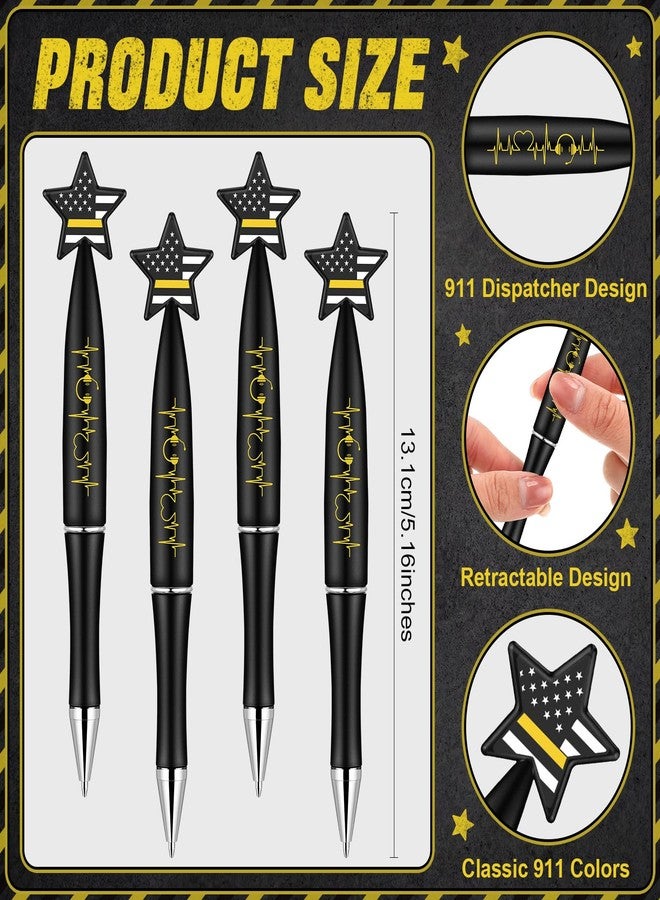 Tosstuki 30 Sets 911 Dispatcher Telecommunicator Week Gifts Black Ballpoint Pens with Us Flag Topper Positive Dispatcher Thank You Card Emergency Responder Gifts for Npstw Office Team Staff(Star) - Image 2