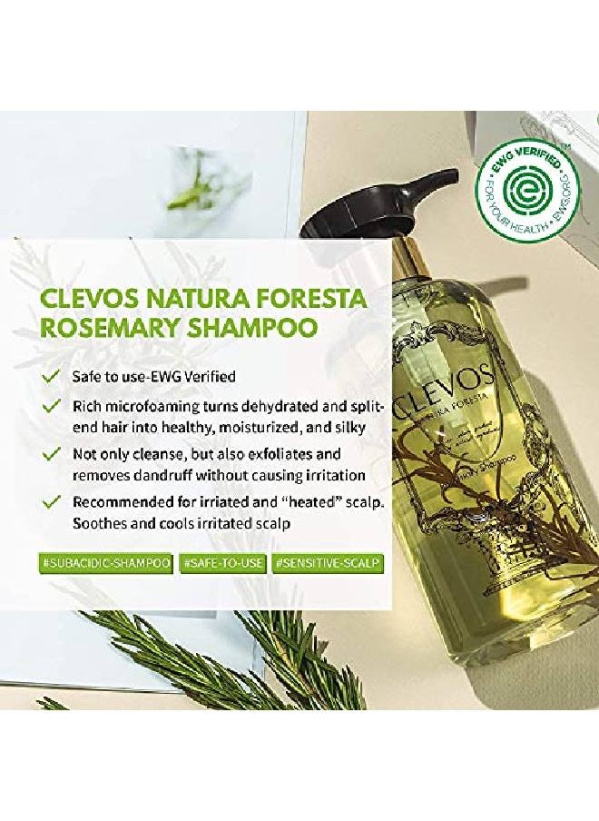 Clevos - Natura Foresta Natural Organic Hair Shampoo 17.92 Fl Oz For Normal Dry Sensitive Itchy Scalp Pleasant Rosemary Scent Reduce Dandruff All Natural Sulfatefree Vegan Cruelty Free Clavos - Image 1