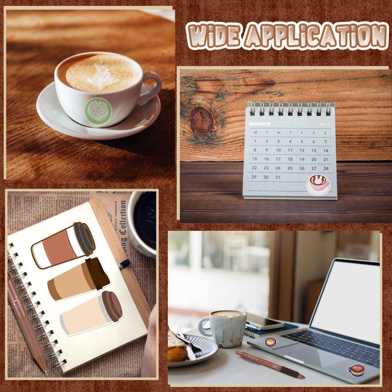 Dunzoom 56 Pieces Coffee Themed Gifts for Coffee Lovers Aesthetic Stationery Set Includes 5 Pcs Black Ink Pens 1 Pad Sticky Note 50 Pcs Stickers for Office School Supplies - Image 5
