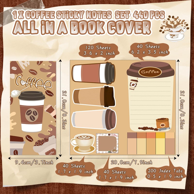 Dunzoom 56 Pieces Coffee Themed Gifts for Coffee Lovers Aesthetic Stationery Set Includes 5 Pcs Black Ink Pens 1 Pad Sticky Note 50 Pcs Stickers for Office School Supplies - Image 2