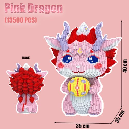 HONLANCH Animal Pink Dragon Micro Building Blocks Set13500PCS 40cm High Series Gift for Adults and Kids - Image 5