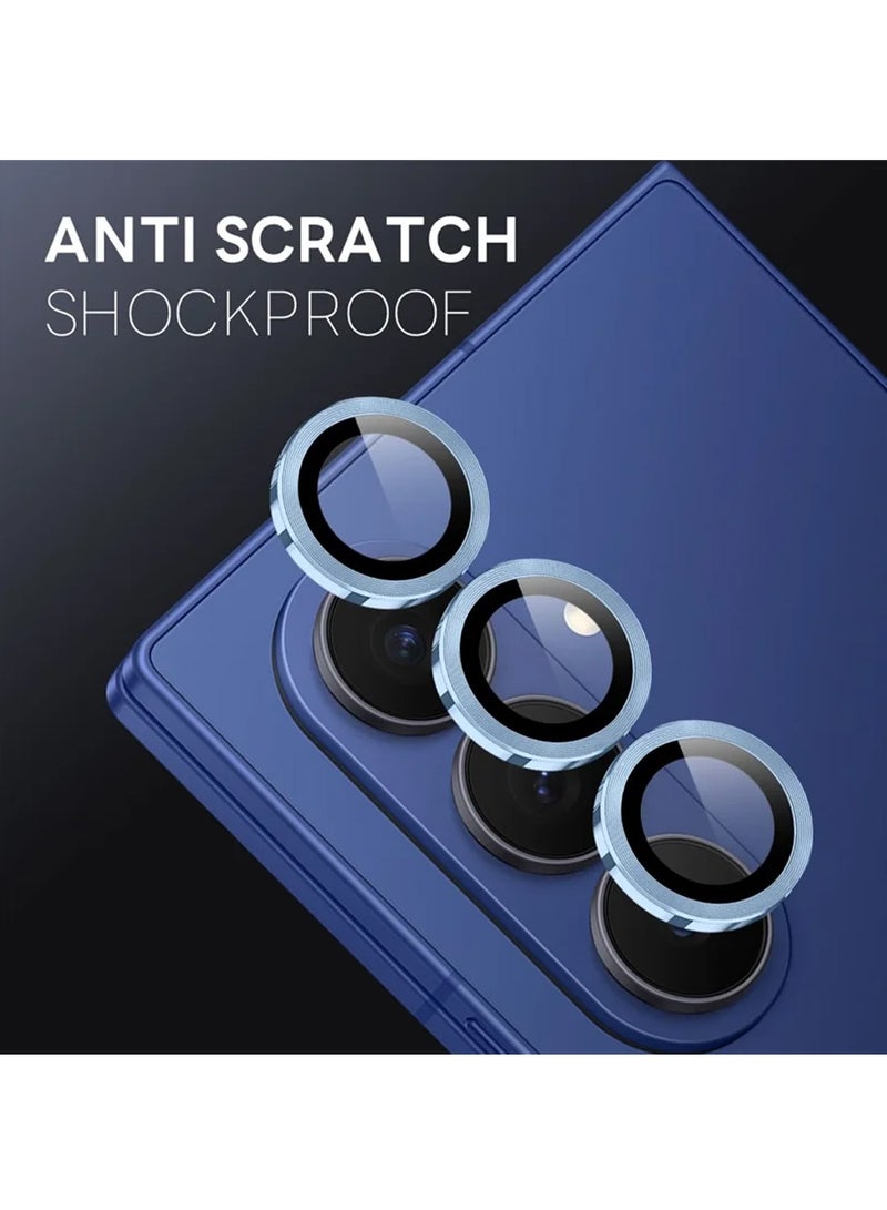 Wtech Samsung Galaxy Z Fold7 5G 2025 Premium Alloy Ring Camera Lens Tempered Glass Protector Shield (MLGICR) - Clear/Blue - Image 2