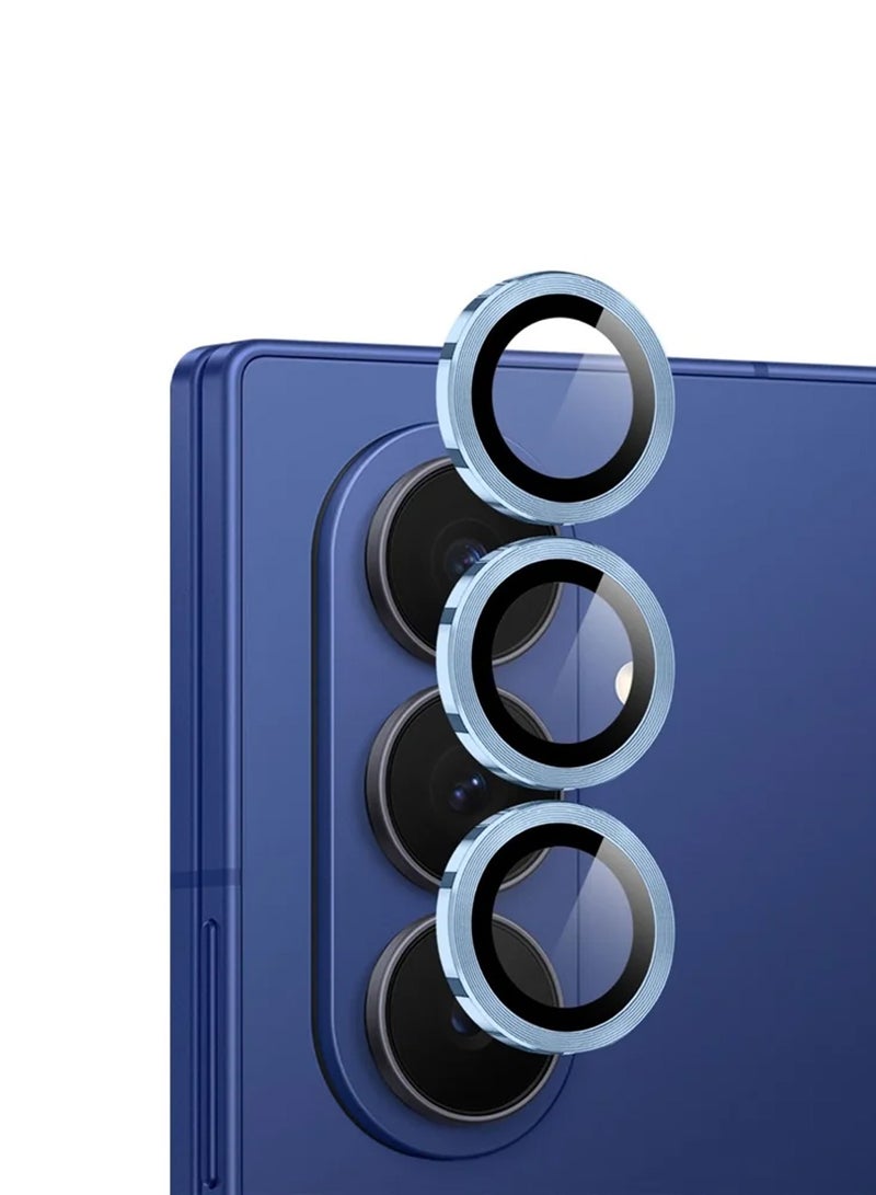 Wtech Samsung Galaxy Z Fold7 5G 2025 Premium Alloy Ring Camera Lens Tempered Glass Protector Shield (MLGICR) - Clear/Blue - Image 1
