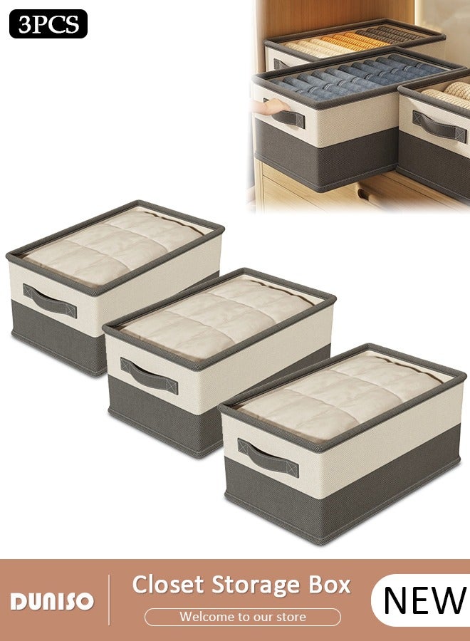 DUNISO 3 Pieces Foldable Closet Storage Organizer, Washable Closet Storage Boxes with Carrying Handles, Stackable Wardrobe Clothes Organizer, Closet Storage Basket, Cube Storage Bin for Clothes Wardrobe Home Bedroom Office(40*23*20cm)  - Image 1