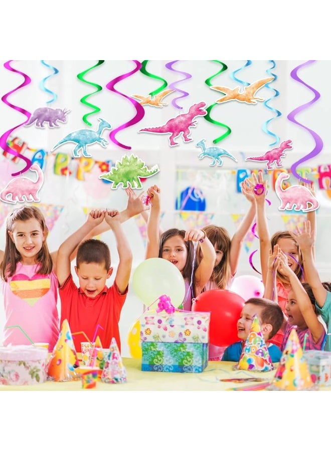 WERNNSAI Watercolor Dinosaur Party Hanging Swirl - 24Pcs Dinosaur Party Decorations for Girls Kids Birthday Baby Shower Foil Whirls Ceiling Streamers Spirals Dino Theme Party Supplies - Image 1