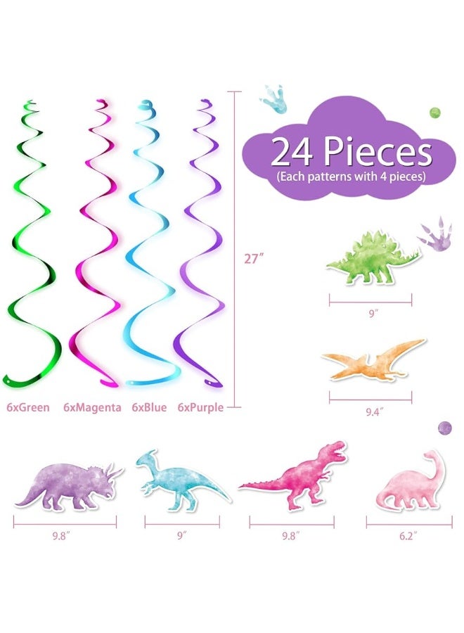 WERNNSAI Watercolor Dinosaur Party Hanging Swirl - 24Pcs Dinosaur Party Decorations for Girls Kids Birthday Baby Shower Foil Whirls Ceiling Streamers Spirals Dino Theme Party Supplies - Image 4