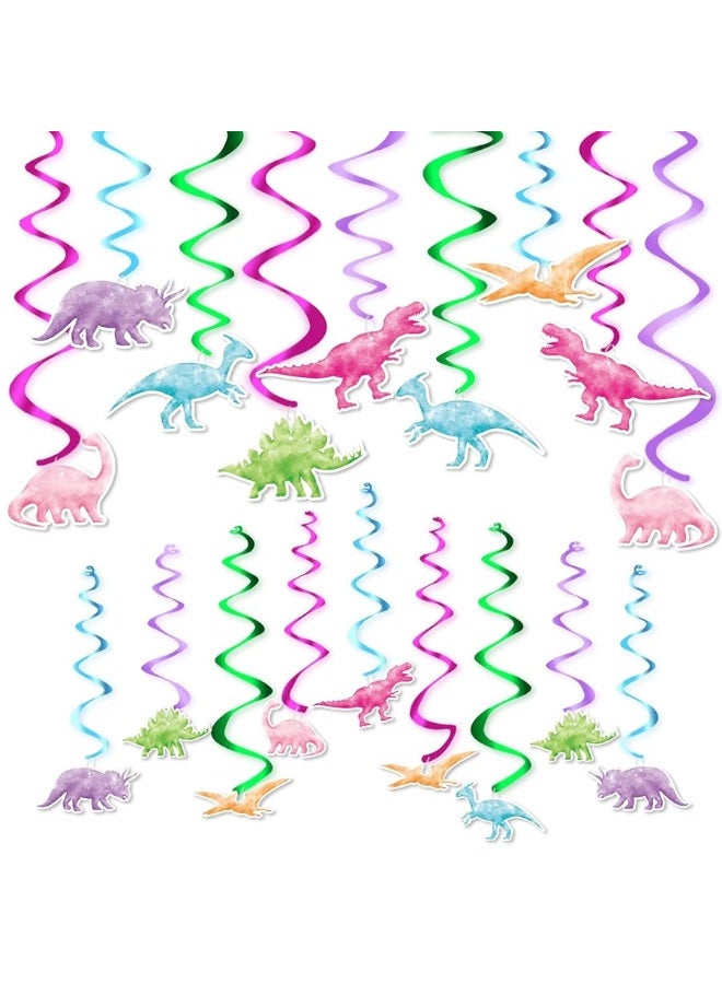 WERNNSAI Watercolor Dinosaur Party Hanging Swirl - 24Pcs Dinosaur Party Decorations for Girls Kids Birthday Baby Shower Foil Whirls Ceiling Streamers Spirals Dino Theme Party Supplies - Image 3