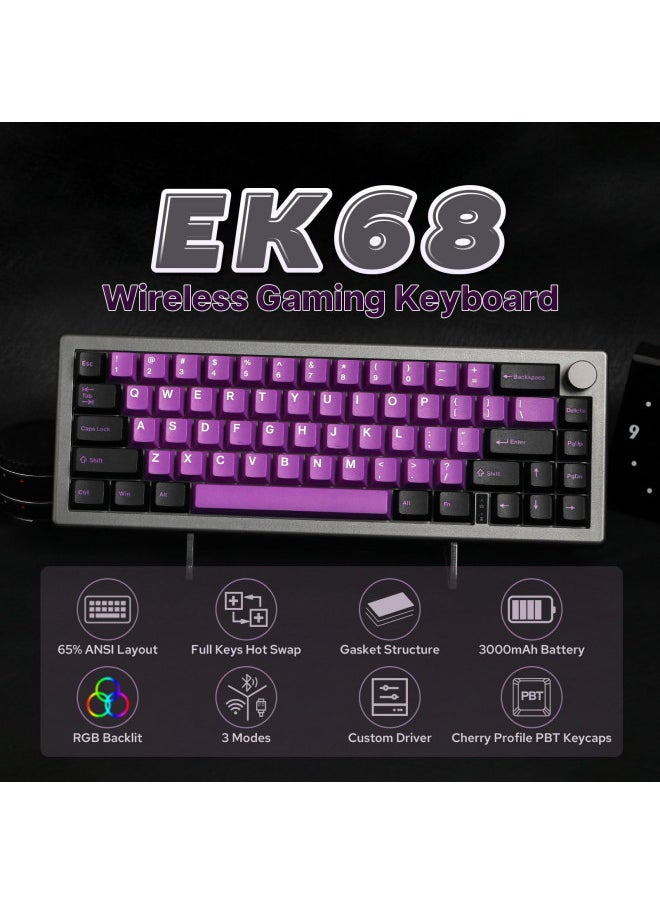 EPOMAKER - EPOMAKER EK68 65% Gasket NKRO Hot Swappable 2.4Ghz/Bluetooth 5.0/USB-C Wired Mechanical Gaming Keyboard with Knob, South-Facing LED, 3000mAh Battery, RGB Backlight for Win/Mac (Flamingo Switch) - Image 1