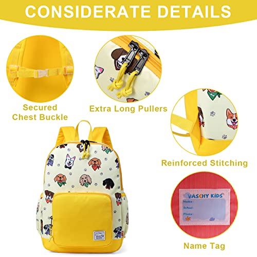 VASCHY Kids backpacks, Cute Lightweight Water Resistant Toddler Preschool Backpack for Boys and Girls Chest Strap Yellow Puppies - Image 3