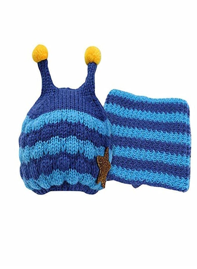 Krystle Baby Boys & Girls Winter Warm Knitting Woolen Bee Style Striped Hat & Scarf (Blue)-(1-4 Years) - Image 1