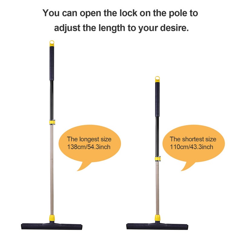 Yocada Floor Squeegee Scrubber Adjustable Telescopic Pole Heavy Duty Household Broom EVA Foam Blade for Garage Courtyard Shower Bathroom Floor Marble Glass Tile Water Foam Cleaning - Image 2