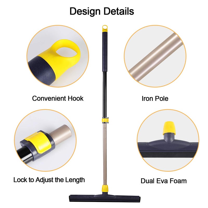 Yocada Floor Squeegee Scrubber Adjustable Telescopic Pole Heavy Duty Household Broom EVA Foam Blade for Garage Courtyard Shower Bathroom Floor Marble Glass Tile Water Foam Cleaning - Image 4