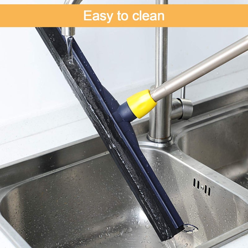 Yocada Floor Squeegee Scrubber Adjustable Telescopic Pole Heavy Duty Household Broom EVA Foam Blade for Garage Courtyard Shower Bathroom Floor Marble Glass Tile Water Foam Cleaning - Image 5
