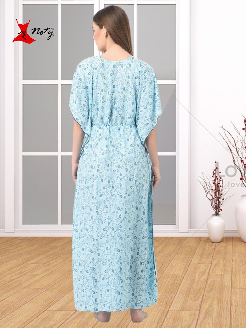 Noty Store Noty Women's Soft Cotton Kaftan Maxi Nightgown Nighty Nightdress Nightwear - Cotton -V-Neck- Floral (Free Size, Mint Green) - Image 5