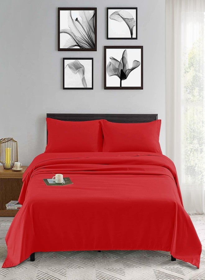 Ersmak 3 Piece Twin Bed Sheets Set - 1 Flat Sheet,1 Fitted Sheet and 1 Pillow Case, Super Soft Brushed Microfiber Bed Sheets with Deep Pocket, Luxury Bedding Set - Red - Image 5