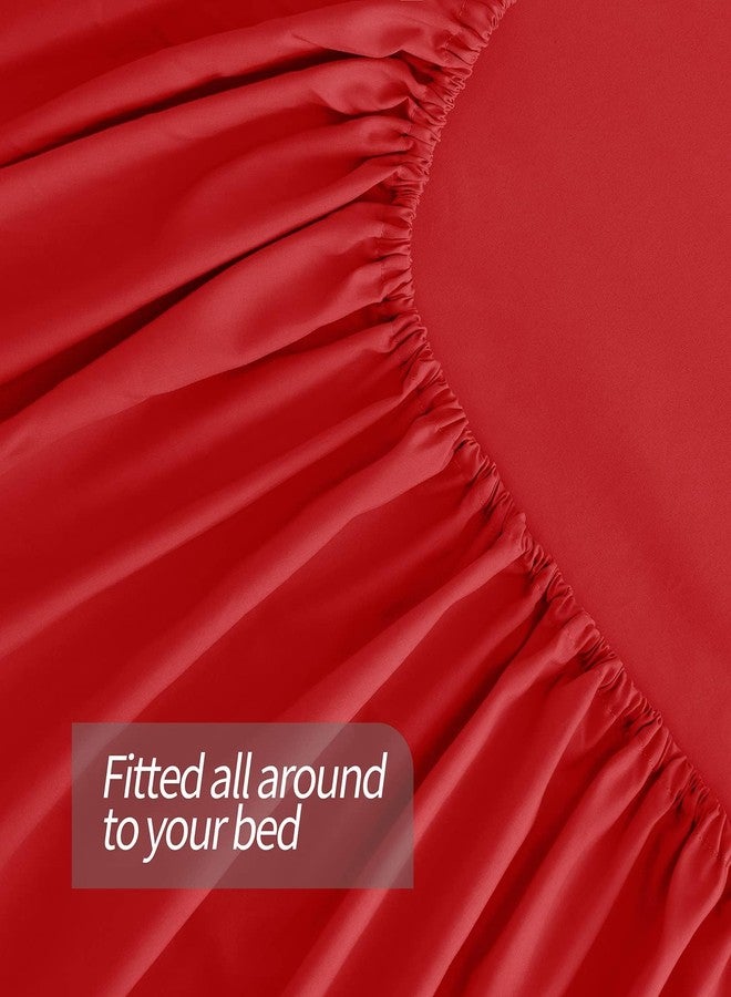 Ersmak 3 Piece Twin Bed Sheets Set - 1 Flat Sheet,1 Fitted Sheet and 1 Pillow Case, Super Soft Brushed Microfiber Bed Sheets with Deep Pocket, Luxury Bedding Set - Red - Image 3