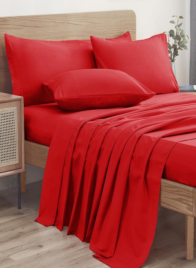 Ersmak 3 Piece Twin Bed Sheets Set - 1 Flat Sheet,1 Fitted Sheet and 1 Pillow Case, Super Soft Brushed Microfiber Bed Sheets with Deep Pocket, Luxury Bedding Set - Red - Image 1