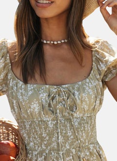 يونيكي Light Green Scoop Neck Floral Print Fit & Flared Dress  - Image 2
