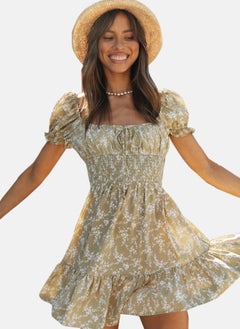 يونيكي Light Green Scoop Neck Floral Print Fit & Flared Dress  - Image 3