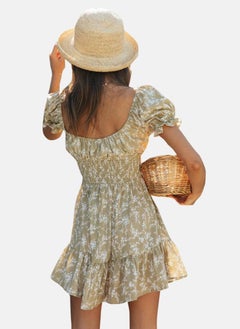 يونيكي Light Green Scoop Neck Floral Print Fit & Flared Dress  - Image 4