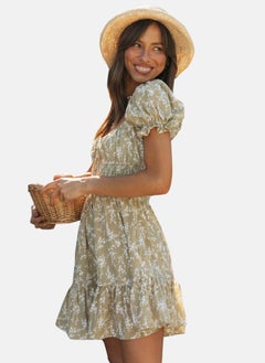 يونيكي Light Green Scoop Neck Floral Print Fit & Flared Dress  - Image 5