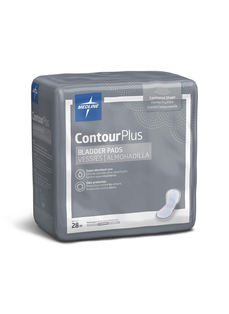 Medline Medline ContourPlus Bladder Control Incontinence Pads, Maximum Absorbency, 6.5" x 13.5", 28 Count (Pack of 6) 