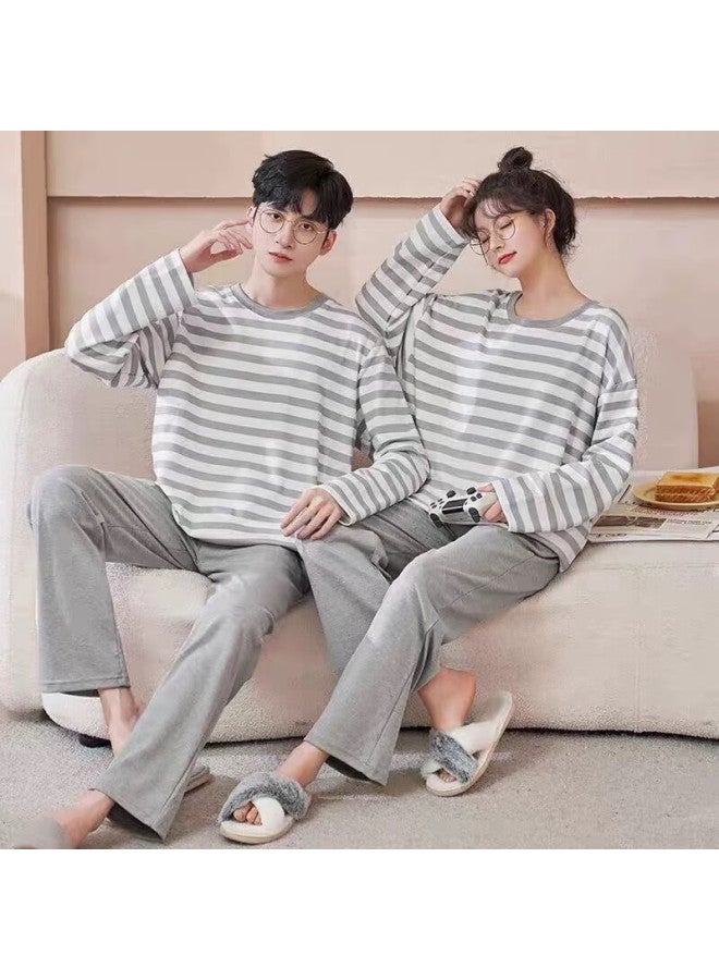 MIIOW Pure Cotton Couple Pajamas Casual And Simplezebra Pattern Long Sleeve Round Neck Home Wear Set - Image 2