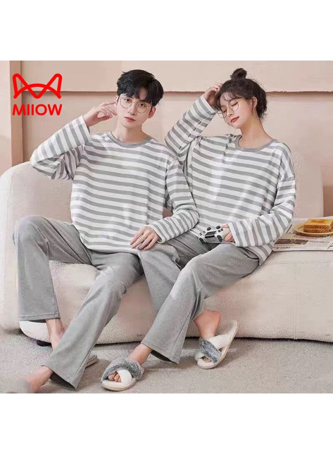 MIIOW Pure Cotton Couple Pajamas Casual And Simplezebra Pattern Long Sleeve Round Neck Home Wear Set - Image 3