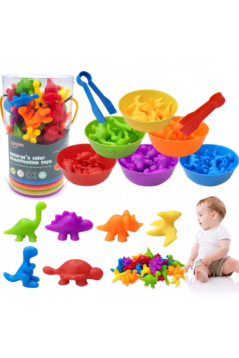 Counting Matching Game, Sorting Toys with Sorting Bowl and Clip, Color Classification and Sensory Training Preschool Educational Learning Toys Set Gift for Toddlers Kids Boys Girls Ages 3+ (36Pcs Dinosaur) - Image 1