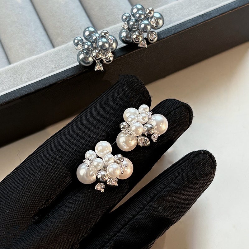 Gold Electroplated Pearl Stud Earrings with 5A Cubic Zirconia - Image 3